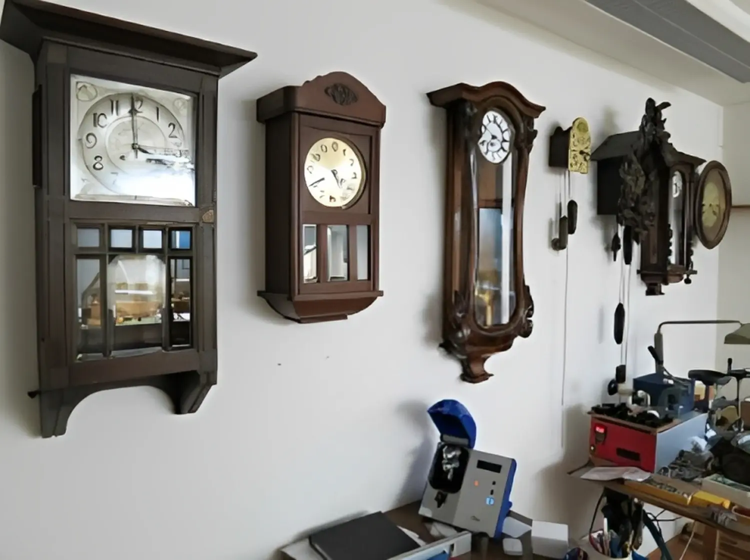 Wanduhren in der Werkstatt